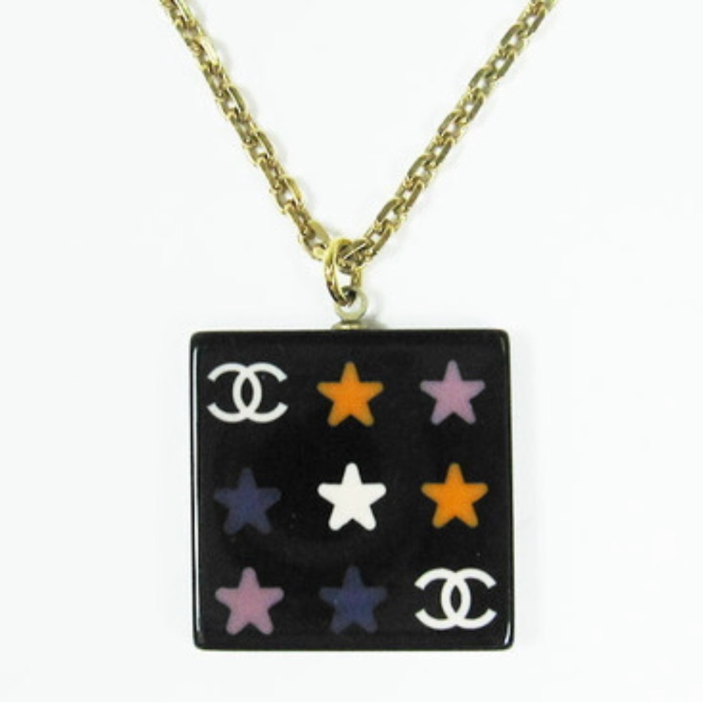 CHANEL Black Resin Medallion Necklace
